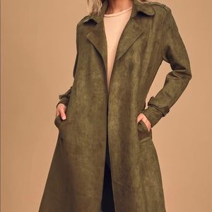 Lulus Olive Green Vegan Suede Trench Coat